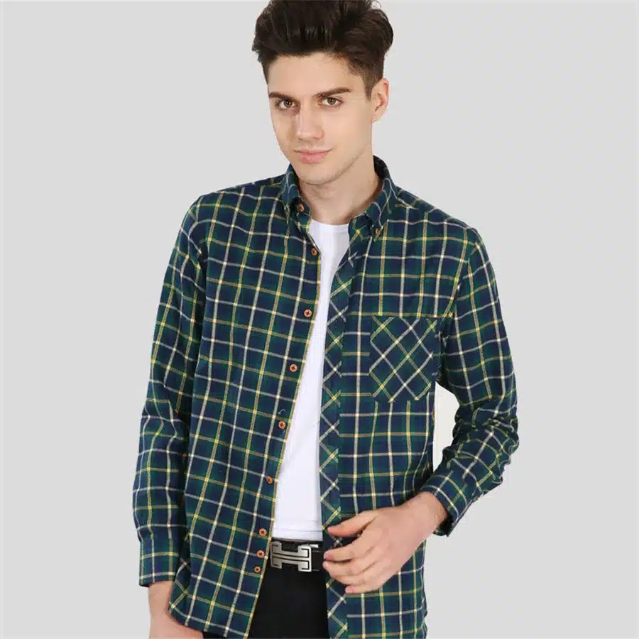 Red Black Plaid Shirt Men Social Slim Fit Casual Mens Long Sleeve Shirt Brushed Tartan Clothing Flannel Shirts Male Camisa 42