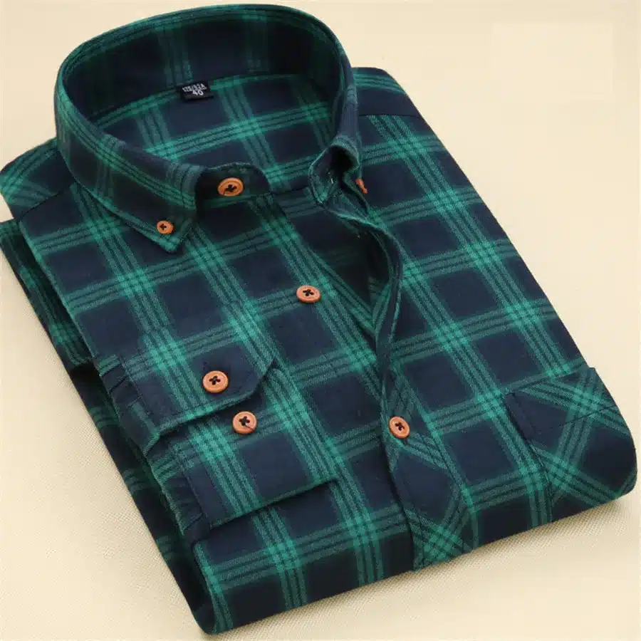 Red Black Plaid Shirt Men Social Slim Fit Casual Mens Long Sleeve Shirt Brushed Tartan Clothing Flannel Shirts Male Camisa 45
