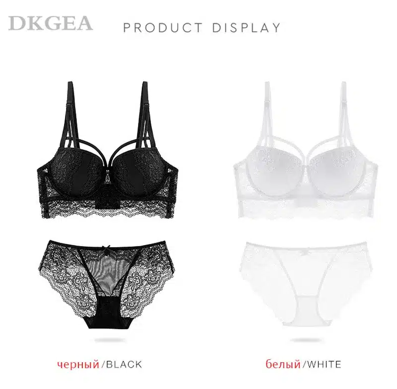 New Top Sexy Underwear Set Cotton Push-up Bra and Panty Sets 3/4 Cup Brand Green Lace Lingerie Set Women Deep V Brassiere Black 12
