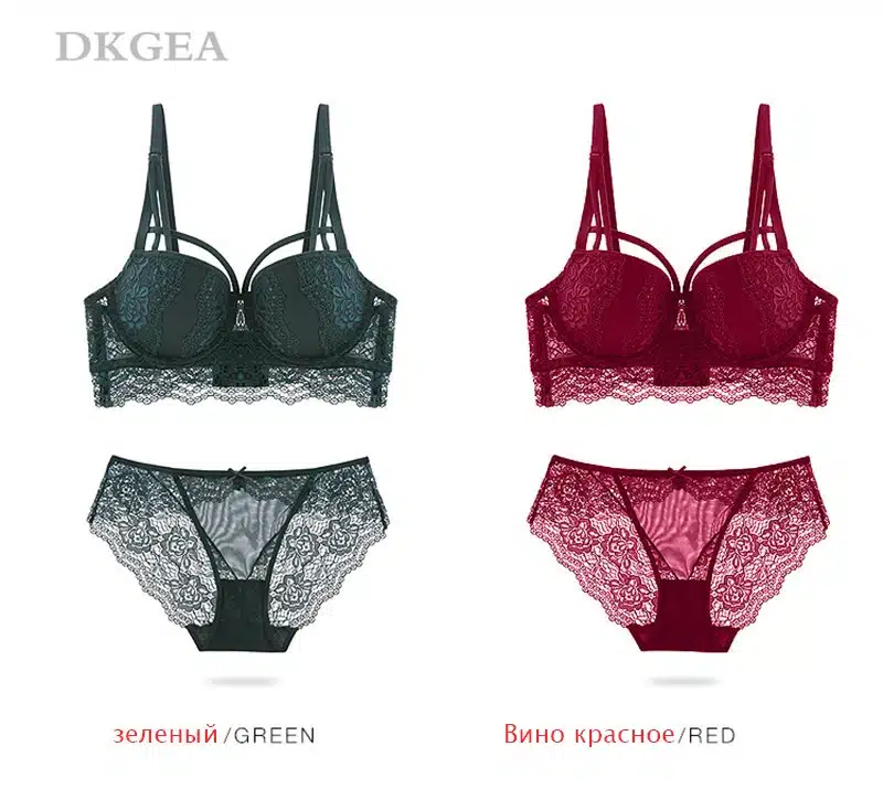 New Top Sexy Underwear Set Cotton Push-up Bra and Panty Sets 3/4 Cup Brand Green Lace Lingerie Set Women Deep V Brassiere Black 13
