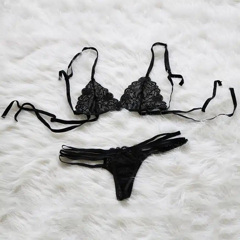 Translucent Bandage Lace Cross Belt Hollow Bra 2018 Sexy Lingerie Bra Set Intimates Ladies Underwear Set Lace Bra and Panty Set 14