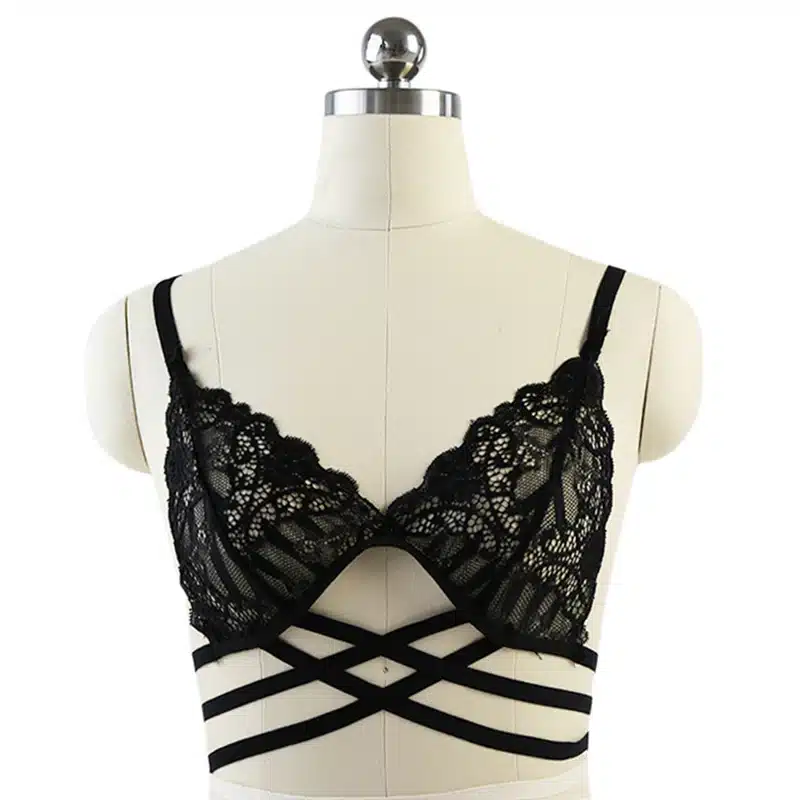 Translucent Bandage Lace Cross Belt Hollow Bra 2018 Sexy Lingerie Bra Set Intimates Ladies Underwear Set Lace Bra and Panty Set 17