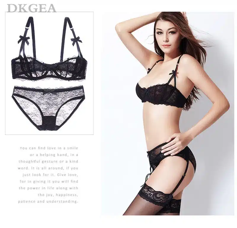Ultrathin lingerie set plus size bras A B C Cup sexy lace bra set transparent women underwear black embroidery Bow 9