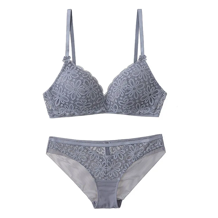 CINOON Sexy Lace Triangle cup Bra Sets For Women Wireless Thin Cotton Breathable Comfortable Underwear Solid color Lingerie Set 6