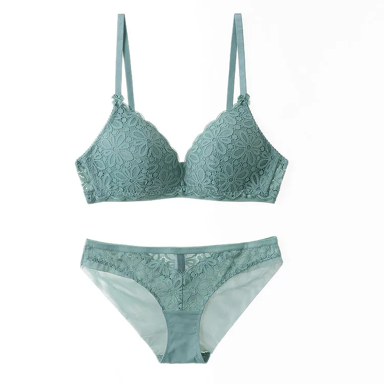 CINOON Sexy Lace Triangle cup Bra Sets For Women Wireless Thin Cotton Breathable Comfortable Underwear Solid color Lingerie Set 7
