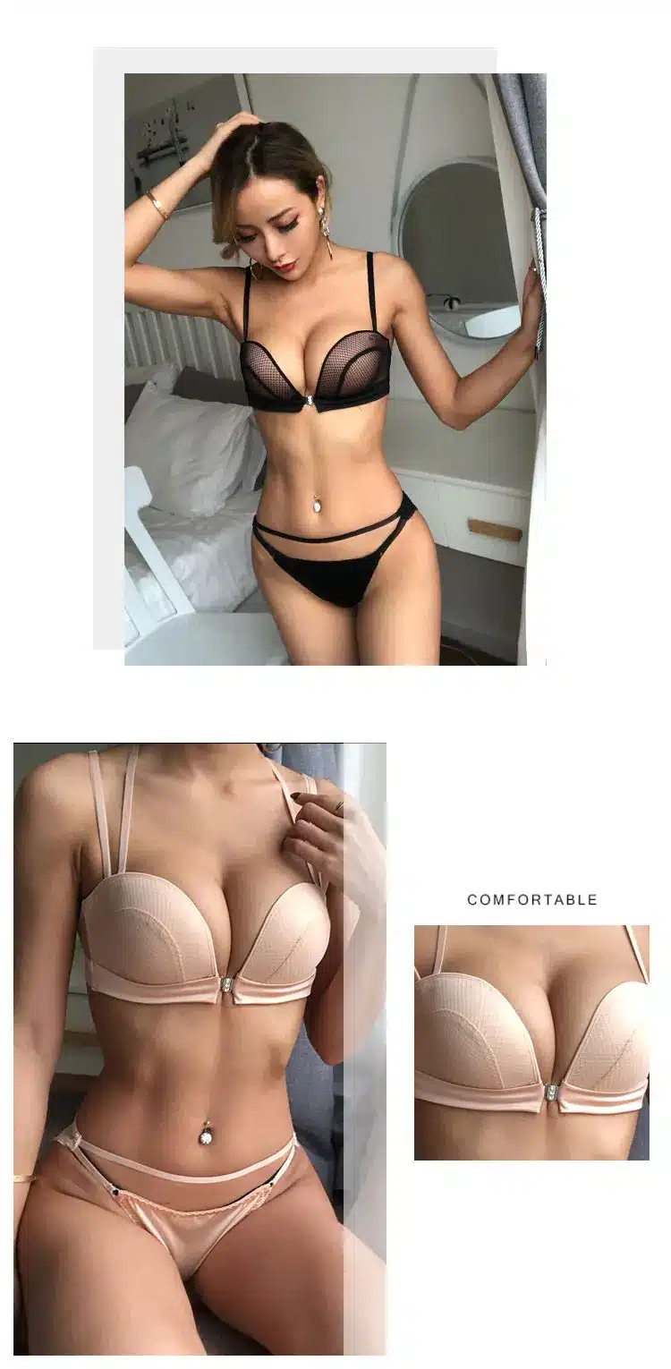 New Sexy Push Up Front Closure Lingerie Set Gathering Seamless underwear 3/4 cup brassiere Women Bralette bra and panties set 11