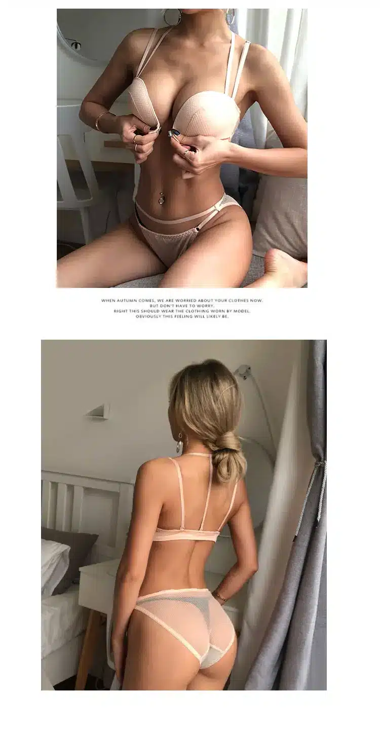 New Sexy Push Up Front Closure Lingerie Set Gathering Seamless underwear 3/4 cup brassiere Women Bralette bra and panties set 12