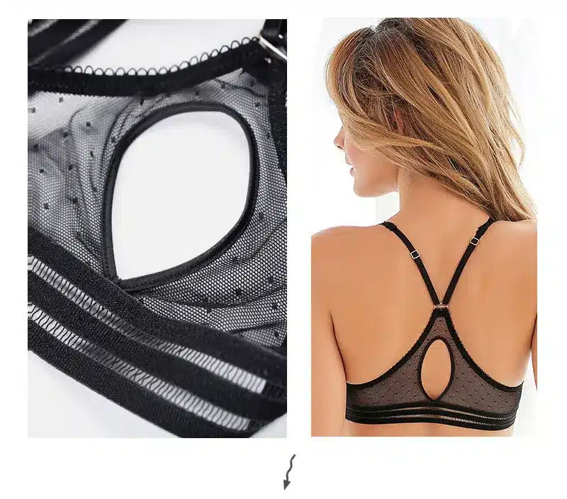 Deep V Lace sexy lingerie temptation female thin beauty back bra set Gather Front buckle breathable thin Set summer 3