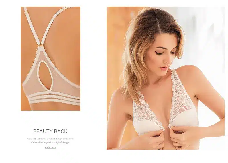 Deep V Lace sexy lingerie temptation female thin beauty back bra set Gather Front buckle breathable thin Set summer 6