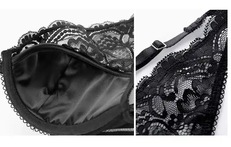 Deep V Lace sexy lingerie temptation female thin beauty back bra set Gather Front buckle breathable thin Set summer 12