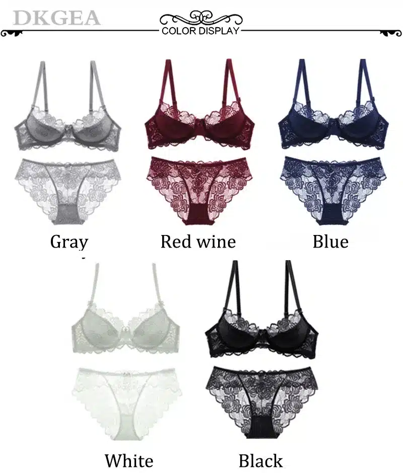 Hollow Sexy Bra Ultrathin Underwear Set Plus Size C D Cup Women Transparent Bra Sets Lace Embroidery Lingerie Gray Brassiere 10