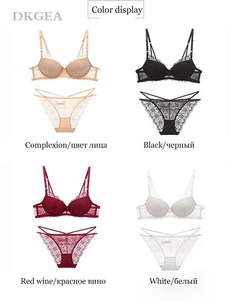 Super Gather Fashion Black Underwear Women Bra Set Push Up Brassiere Cotton Thick Deep V Sexy Bras Lace Lingerie Sets Embroidery 12