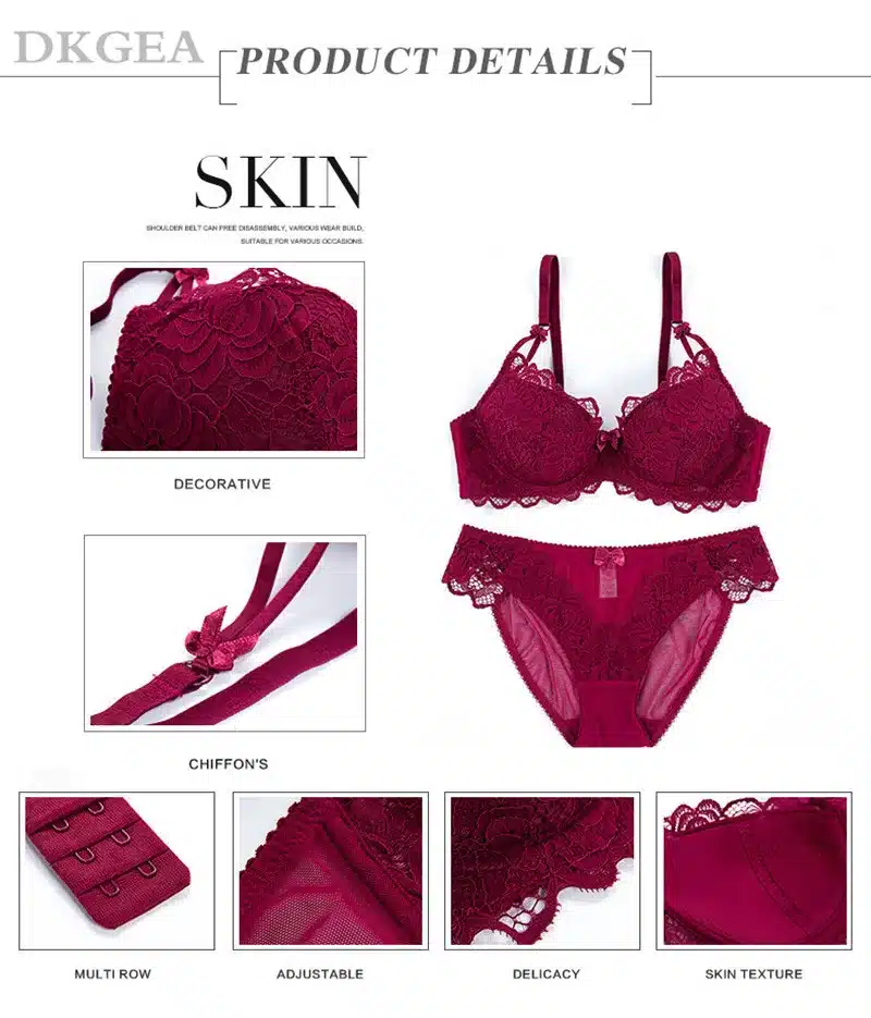 Comfortable Thin Cotton Women Underwear Sexy Bra Set Plus Size C D Cup Embroidery Brassiere Push Up Bras Lace Lingerie Set Black 7