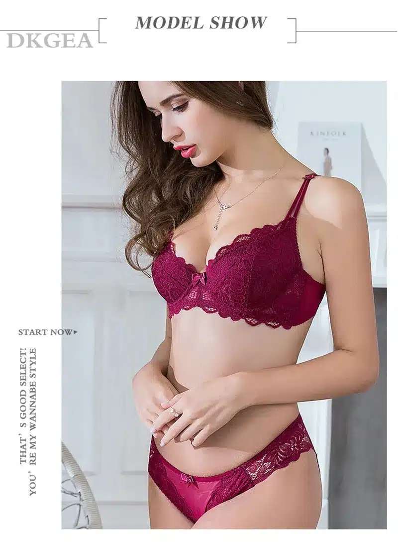 Comfortable Thin Cotton Women Underwear Sexy Bra Set Plus Size C D Cup Embroidery Brassiere Push Up Bras Lace Lingerie Set Black 8