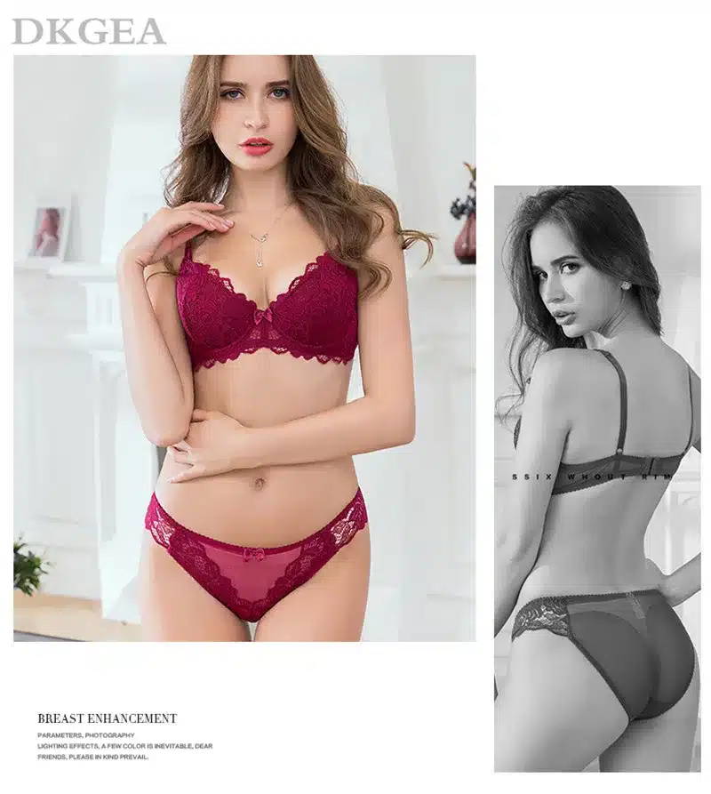 Comfortable Thin Cotton Women Underwear Sexy Bra Set Plus Size C D Cup Embroidery Brassiere Push Up Bras Lace Lingerie Set Black 9