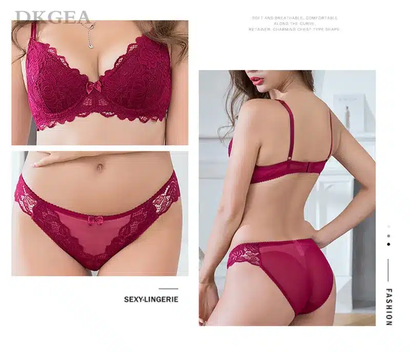 Comfortable Thin Cotton Women Underwear Sexy Bra Set Plus Size C D Cup Embroidery Brassiere Push Up Bras Lace Lingerie Set Black 10