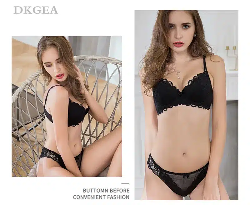 Comfortable Thin Cotton Women Underwear Sexy Bra Set Plus Size C D Cup Embroidery Brassiere Push Up Bras Lace Lingerie Set Black 12