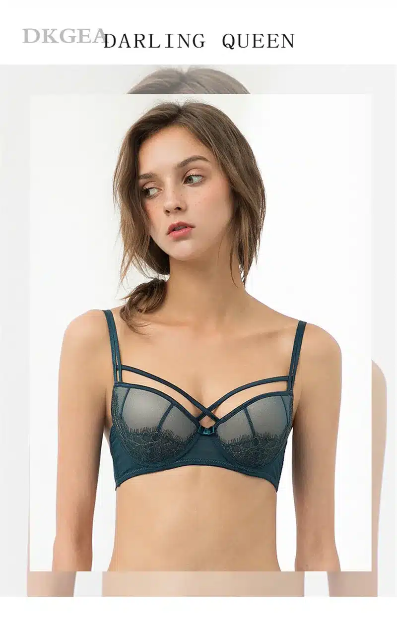 New Top Sexy Underwear Push up Bra Set Cotton Brassiere Deep V Black Lace Bra and Panty Sets Embroidery Women Lingerie Set Green 6