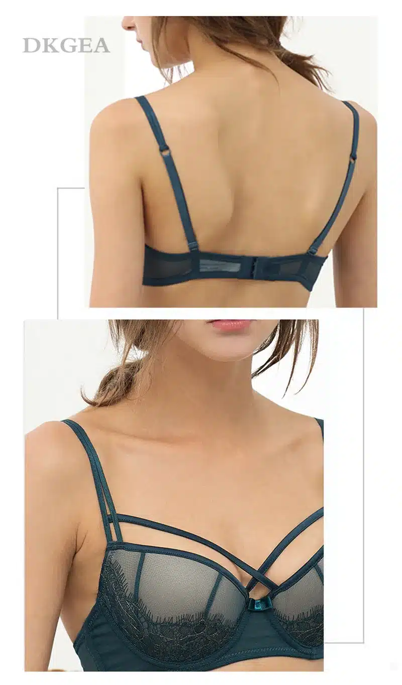 New Top Sexy Underwear Push up Bra Set Cotton Brassiere Deep V Black Lace Bra and Panty Sets Embroidery Women Lingerie Set Green 9