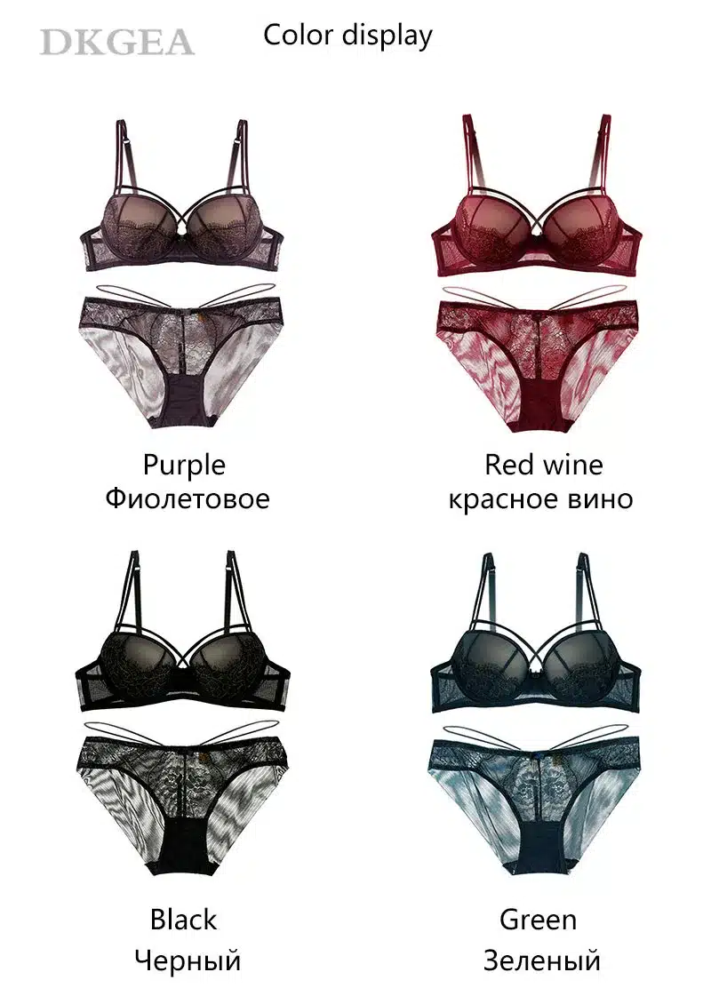 New Top Sexy Underwear Push up Bra Set Cotton Brassiere Deep V Black Lace Bra and Panty Sets Embroidery Women Lingerie Set Green 11