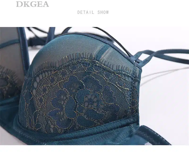 New Top Sexy Underwear Push up Bra Set Cotton Brassiere Deep V Black Lace Bra and Panty Sets Embroidery Women Lingerie Set Green 12