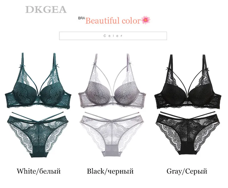 New Green Underwear Set Women Bra Push Up Brassiere Cotton Thick Black Gather Sexy Bra Panties Sets Embroidery Lace Lingerie Set 9