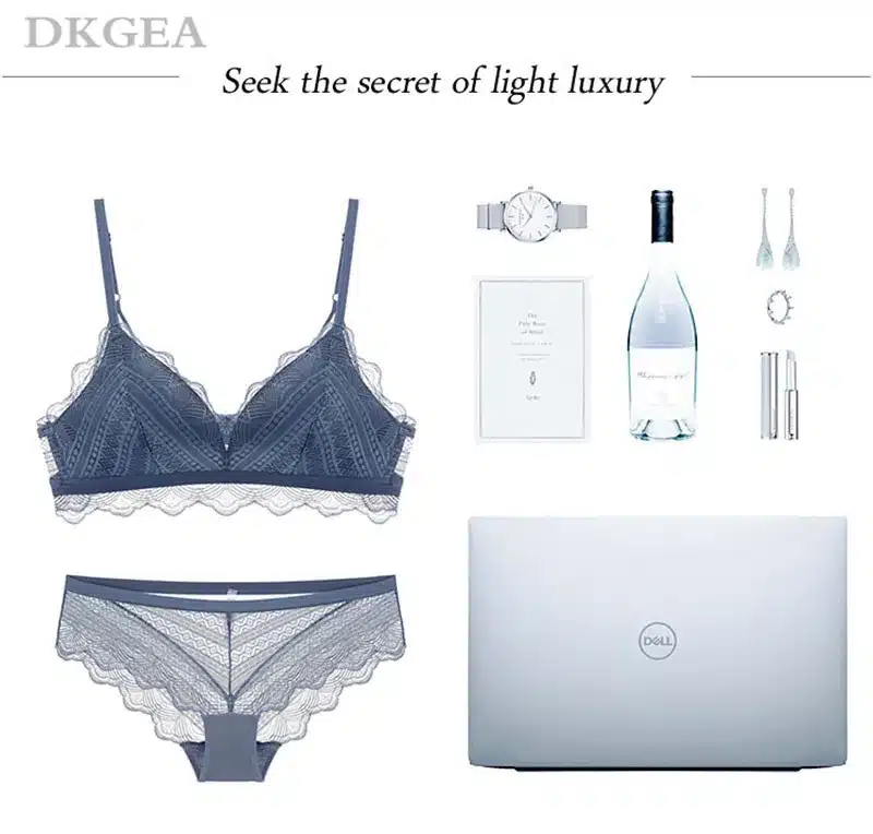 New Top Blue Bra Panties Set Lace Lingerie Thin Cotton Brassiere Wire Free Embroider Bra Women Underwear Set Sexy Deep V Gather 6