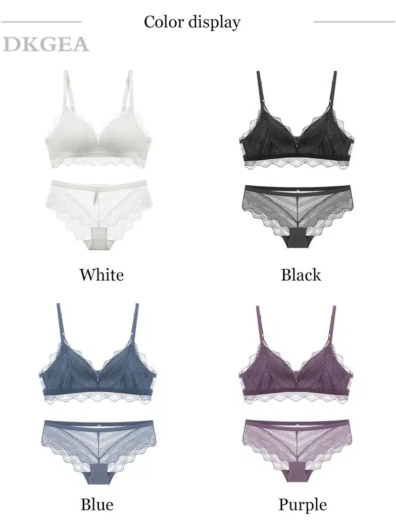 New Top Blue Bra Panties Set Lace Lingerie Thin Cotton Brassiere Wire Free Embroider Bra Women Underwear Set Sexy Deep V Gather 11