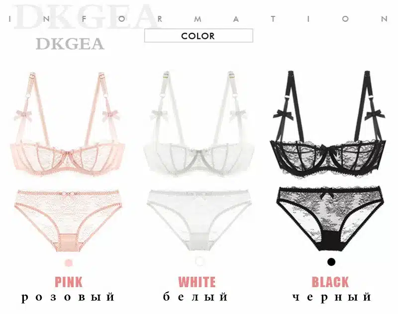 Ultrathin Underwear Set Plus Size 34 36 38 E Cup Sexy Bras Lingerie Lace Women Transparent Bra Set Pink Brassiere Half Cup White 12