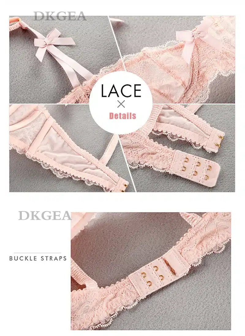 Ultrathin Underwear Set Plus Size 34 36 38 E Cup Sexy Bras Lingerie Lace Women Transparent Bra Set Pink Brassiere Half Cup White 14