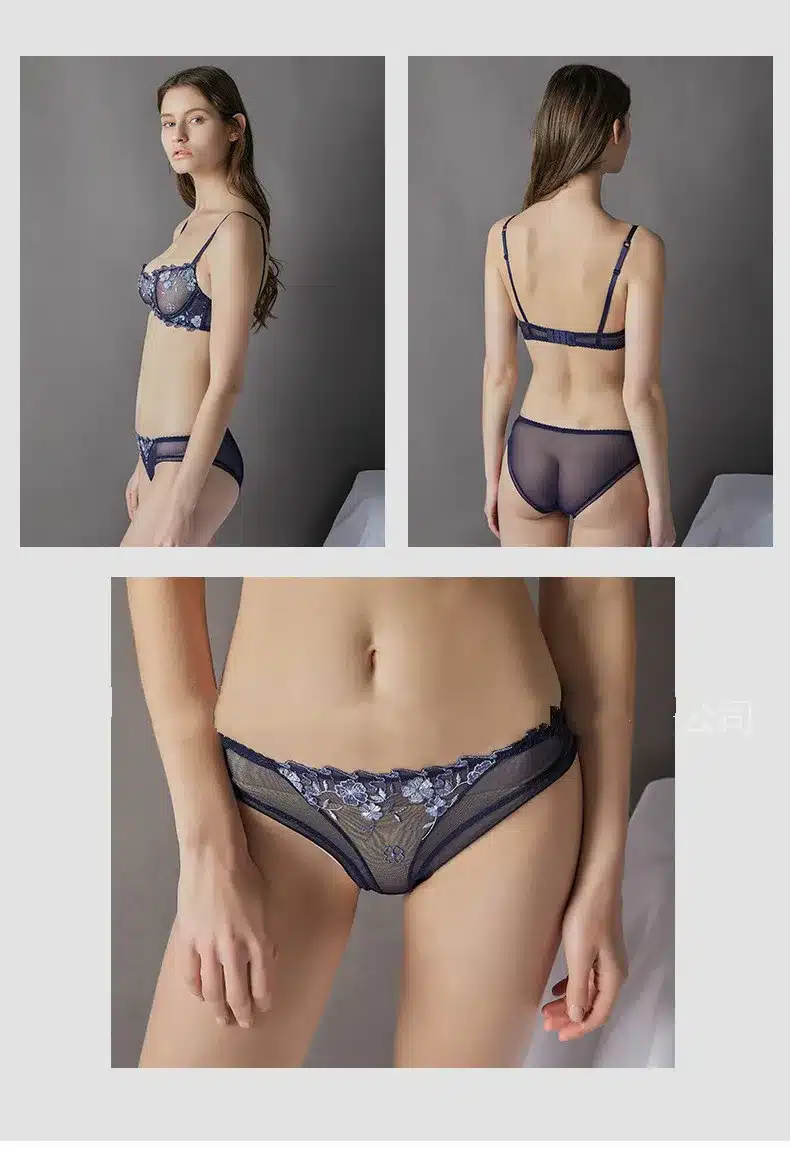 Fashion Embroidery Bras Underwear Women Set Plus Size Lingerie Sexy C D Cup Ultrathin Transparent Bra Panties Lace Bra Set Black 17