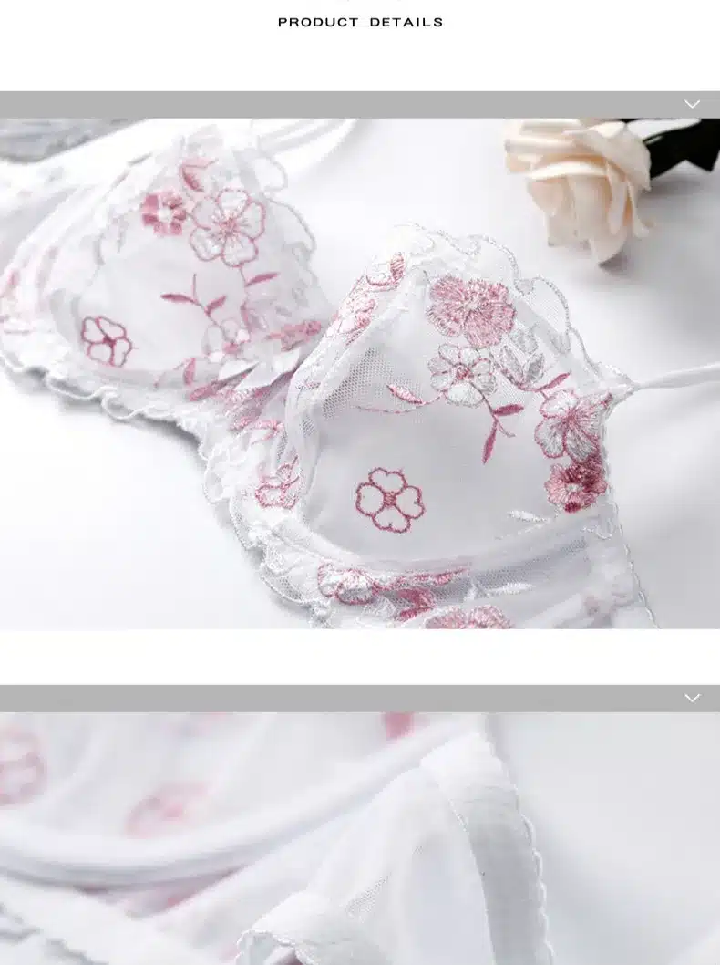 Fashion Embroidery Bras Underwear Women Set Plus Size Lingerie Sexy C D Cup Ultrathin Transparent Bra Panties Lace Bra Set Black 20