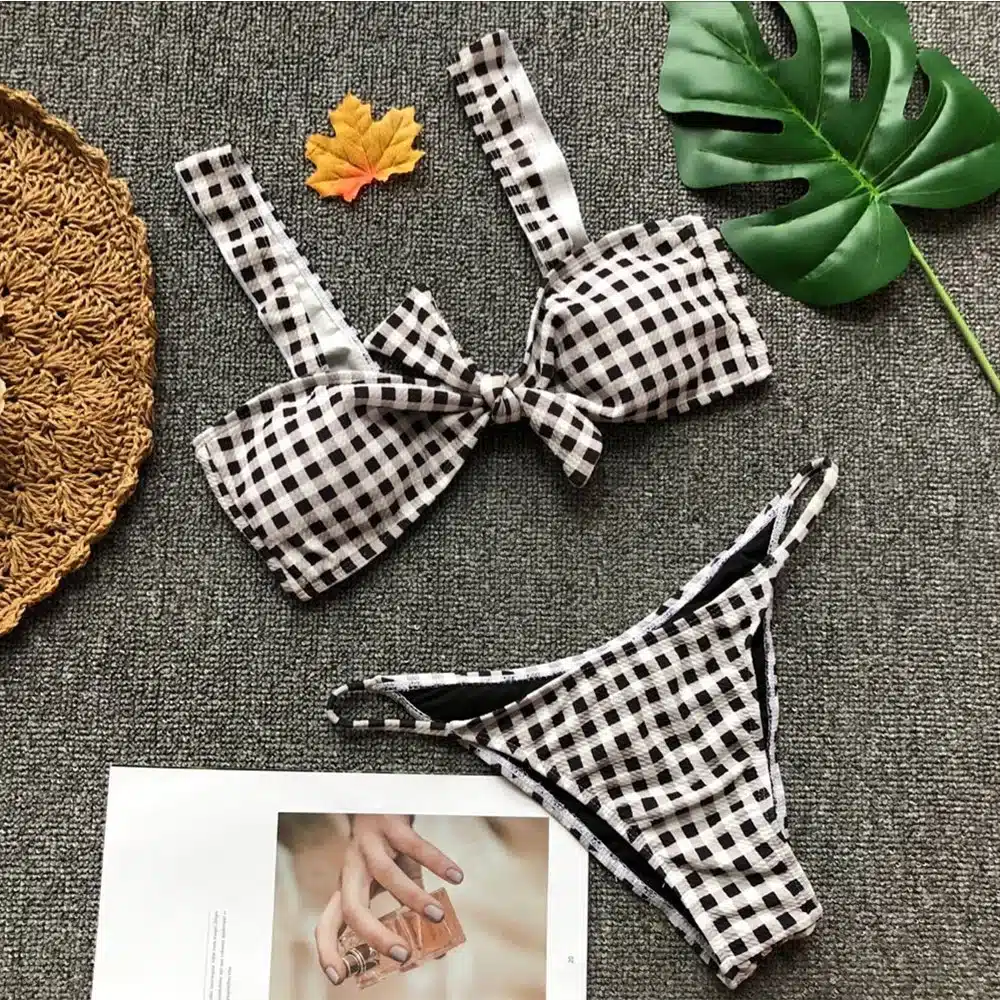 Women's Pink Plaid Swimsuits Sexy Swimming Suit Push Up Bikini May Red Girl Separate Swimwear Female Brazilian Bathing Suits 16