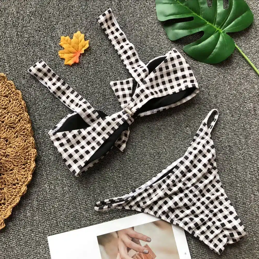 Women's Pink Plaid Swimsuits Sexy Swimming Suit Push Up Bikini May Red Girl Separate Swimwear Female Brazilian Bathing Suits 17