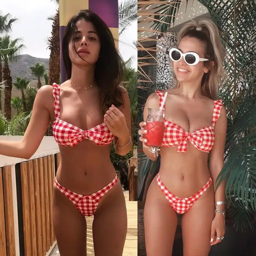 Women's Pink Plaid Swimsuits Sexy Swimming Suit Push Up Bikini May Red Girl Separate Swimwear Female Brazilian Bathing Suits 20