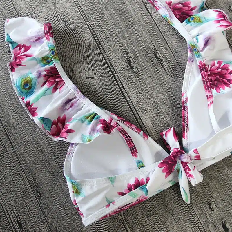 YCDKK 2017 bikini brazilian Women Swimsuit Ruffle Shoulder Bikini Set Pad Vest Bikini Low Waist Bandage Swimwear Flower Print 11