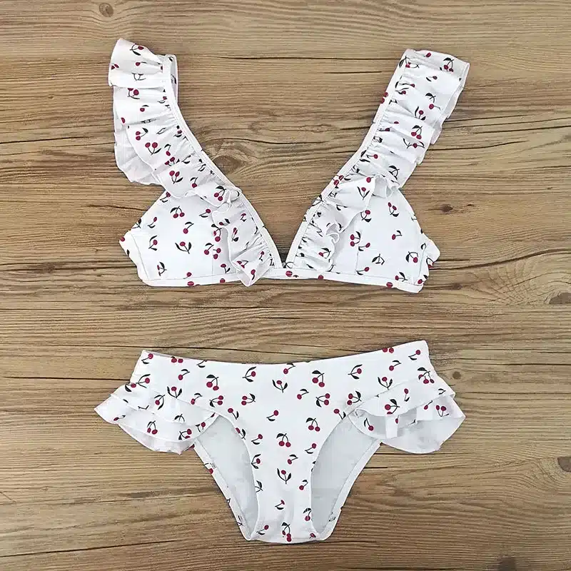YCDKK 2017 bikini brazilian Women Swimsuit Ruffle Shoulder Bikini Set Pad Vest Bikini Low Waist Bandage Swimwear Flower Print 13
