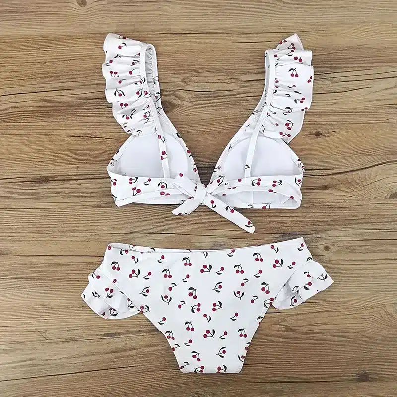 YCDKK 2017 bikini brazilian Women Swimsuit Ruffle Shoulder Bikini Set Pad Vest Bikini Low Waist Bandage Swimwear Flower Print 14
