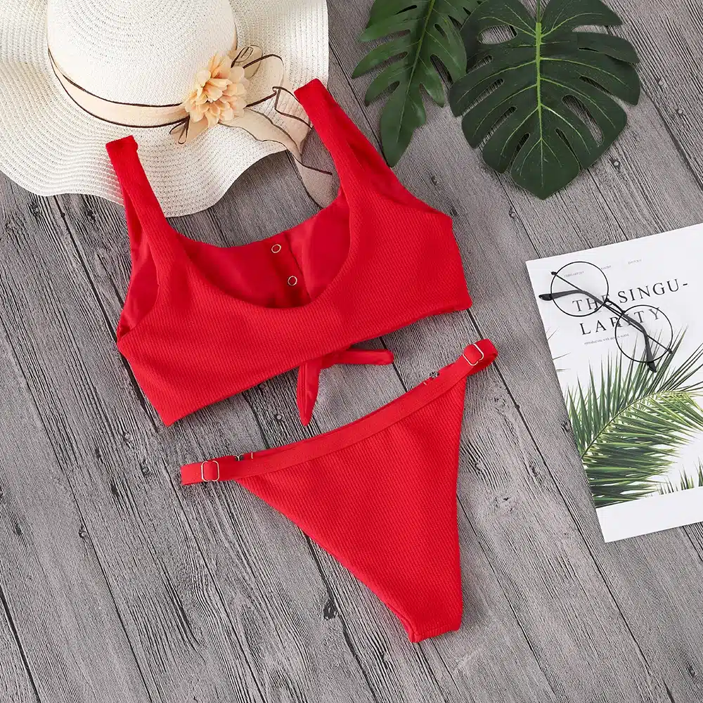 Lefeel 2018 Sexy Two Piece Bikini Set Solid Swimwear Low Waist Swimsuit Women Hot Sale Bikinis Bathing Suit Summer Biquini 34