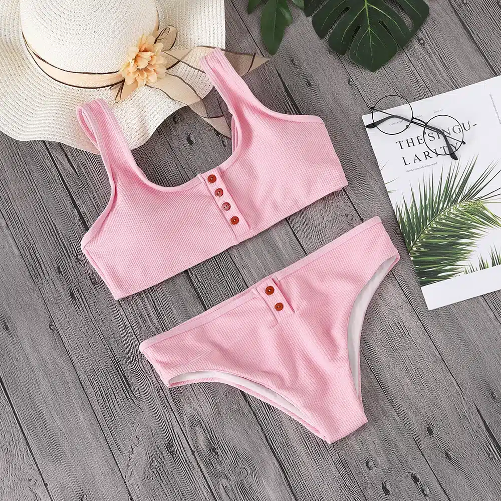 Lefeel 2018 Sexy Two Piece Bikini Set Solid Swimwear Low Waist Swimsuit Women Hot Sale Bikinis Bathing Suit Summer Biquini 45