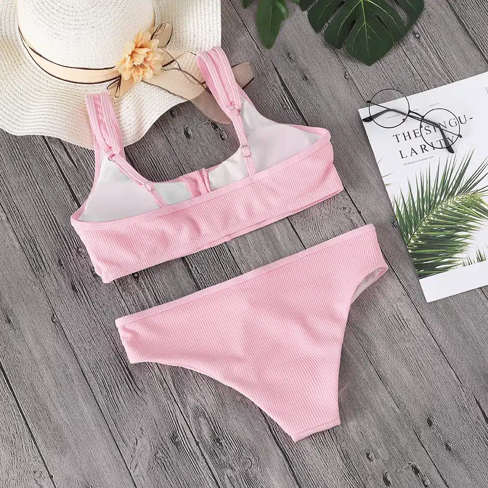 Lefeel 2018 Sexy Two Piece Bikini Set Solid Swimwear Low Waist Swimsuit Women Hot Sale Bikinis Bathing Suit Summer Biquini 46
