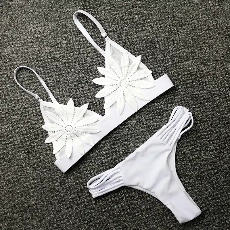 PLAVKY 2018 Sexy White Mesh Embroidered Flower Strappy Biquini Micro Bathing Suit Swimsuit Thong Swimwear Women Brazilian Bikini 18