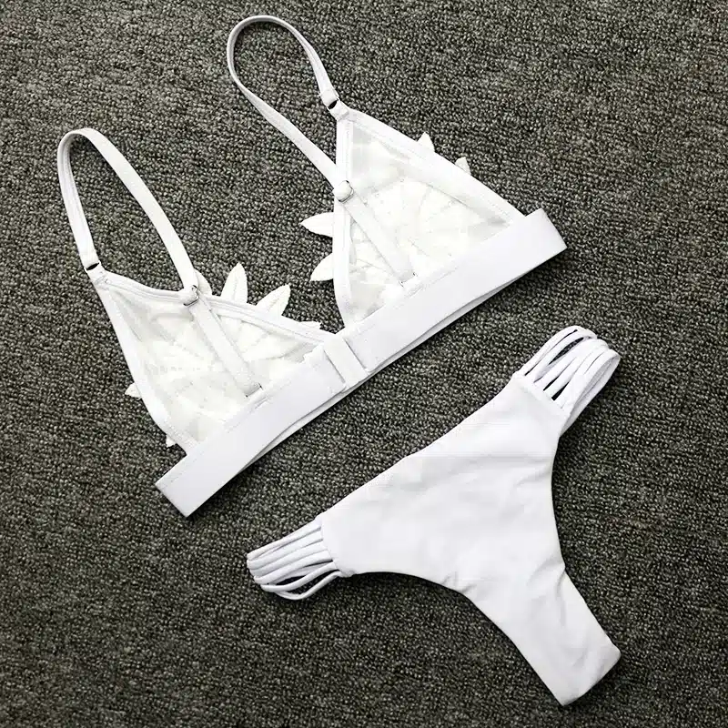 PLAVKY 2018 Sexy White Mesh Embroidered Flower Strappy Biquini Micro Bathing Suit Swimsuit Thong Swimwear Women Brazilian Bikini 19