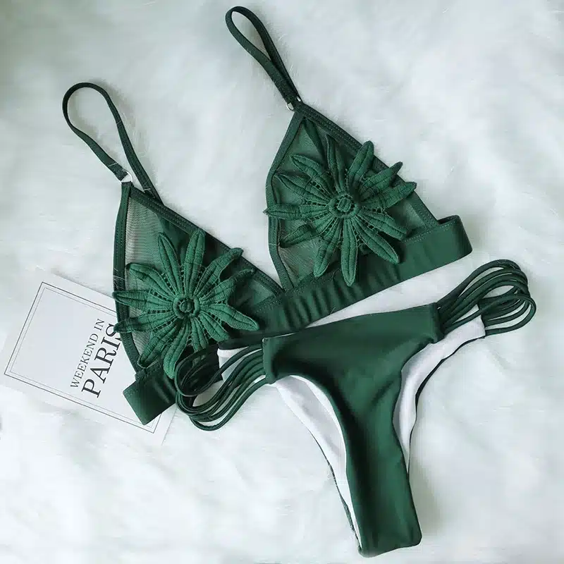 PLAVKY 2018 Sexy White Mesh Embroidered Flower Strappy Biquini Micro Bathing Suit Swimsuit Thong Swimwear Women Brazilian Bikini 31