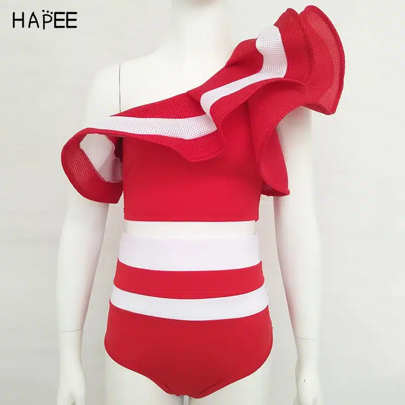 2018 New Summer Black White Ruffles Swimsuit Women Striped Two Piece Bikini Set One Off Shoulder Swimwear Sexy Beach Biqiuni 23