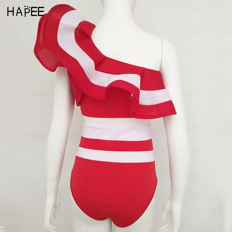 2018 New Summer Black White Ruffles Swimsuit Women Striped Two Piece Bikini Set One Off Shoulder Swimwear Sexy Beach Biqiuni 25
