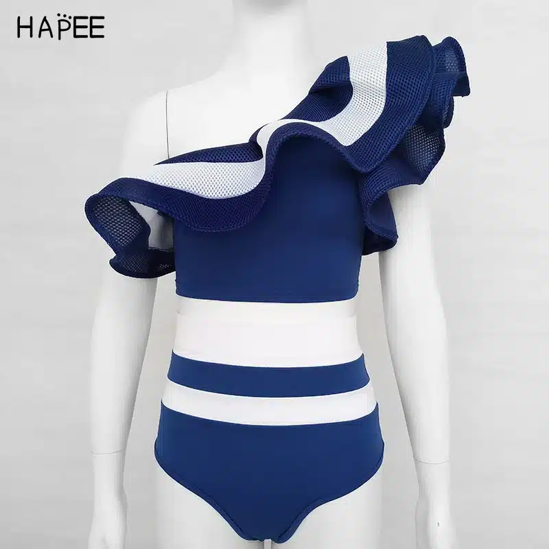 2018 New Summer Black White Ruffles Swimsuit Women Striped Two Piece Bikini Set One Off Shoulder Swimwear Sexy Beach Biqiuni 26