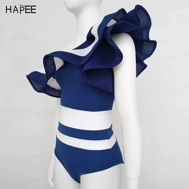 2018 New Summer Black White Ruffles Swimsuit Women Striped Two Piece Bikini Set One Off Shoulder Swimwear Sexy Beach Biqiuni 27