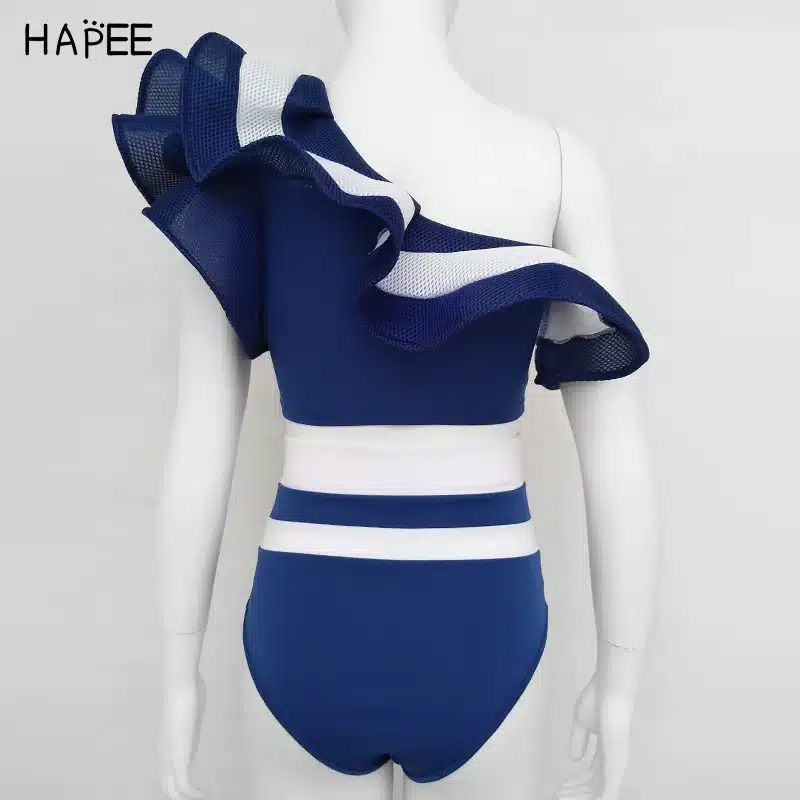 2018 New Summer Black White Ruffles Swimsuit Women Striped Two Piece Bikini Set One Off Shoulder Swimwear Sexy Beach Biqiuni 28
