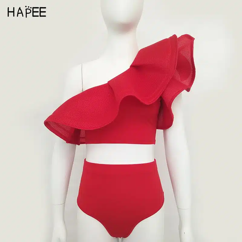 2018 New Summer Black White Ruffles Swimsuit Women Striped Two Piece Bikini Set One Off Shoulder Swimwear Sexy Beach Biqiuni 33